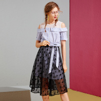 美丽衣橱露肩套装裙夏时尚百搭韩版学生宽松显瘦洋气淑女两件套