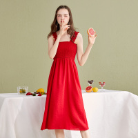 美丽衣橱吊带裙女2019新款时尚百搭纯色高腰显瘦a字裙洋气连衣裙