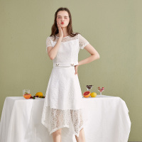 美丽衣橱一字肩套装裙女2019新款时尚甜美小清新花色洋气两件套