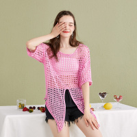 美丽衣橱性感透视开叉不规则上衣女2019新款时尚百搭纯色衬衫潮