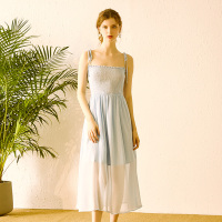 美丽衣橱沙滩裙女2019新款纯色洋气吊带裙学生甜美显瘦连衣裙子