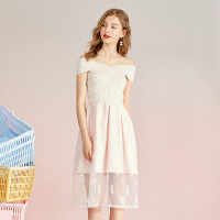 美丽衣橱小香风名媛连衣裙女2019新款时尚一字肩修身显瘦a字裙潮