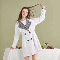 美丽衣橱chic早秋上衣慵懒女2019秋新款宽松韩版格子翻领风衣潮