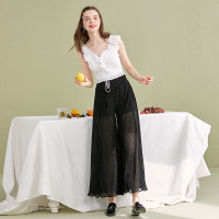 美丽衣橱高腰阔腿裤女2019秋新款时尚黑色裙裤宽松显瘦休闲裤子