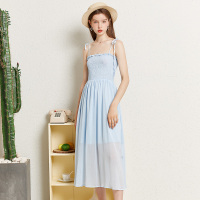美丽衣橱沙滩裙女2019新款纯色洋气吊带裙学生甜美显瘦连衣裙子