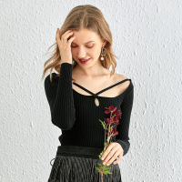 美丽衣橱性感低领纯色打底衫女2019秋新款时尚chic韩版洋气线衣