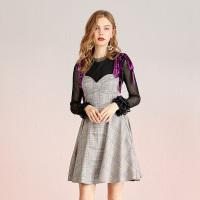 美丽衣橱英伦风格子吊带裙两件套女2019秋新款时尚修身学生套装