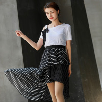 美丽衣橱网红雪纺不规则半身裙斜肩上衣两件套女2020夏时尚套装