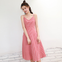 美丽衣橱泰国度假裙海边沙滩裙露背蝴蝶结吊带裙中裙格子连衣裙