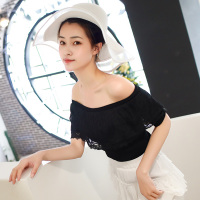 美丽衣橱一字领蕾丝花边上衣女2020夏新款时尚韩版学生针织衫潮