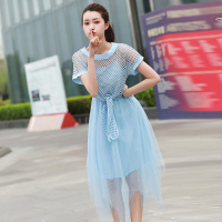 美丽衣橱系带镂空罩衫女2020夏季新款韩版吊带裙两件套打底衫潮