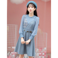美丽衣橱俏皮学生连衣裙女长袖高腰显瘦a字裙百搭短裙子2020冬装