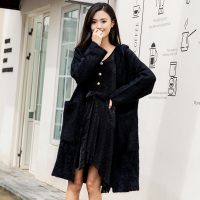 美丽衣橱气质黑色中长款大衣女2020冬装新款长袖宽松风衣外套潮