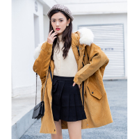 美丽衣橱灯芯绒加厚保暖派克服女内胆可拆时尚百搭连帽羽绒服