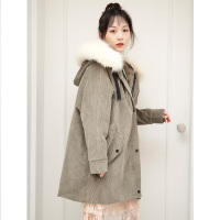 美丽衣橱灯芯绒连帽羽绒服外套女装2020冬内胆可拆百搭潮