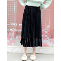 美丽衣橱百搭半身裙女2020秋冬打底百褶裙松紧高腰中长裙子多色