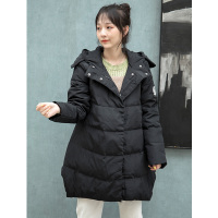 美丽衣橱简约休闲黑色中长羽绒服女装2020冬宽松保暖外套
