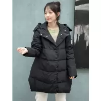 美丽衣橱简约休闲黑色中长羽绒服女装2020冬宽松保暖外套