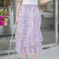 美丽衣橱休闲碎花半身裙女装新款2021夏松紧高腰中长蛋糕裙子