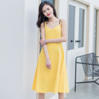 美丽衣橱小心机后背镂空连衣裙女海边度假高腰显瘦中裙2021夏装