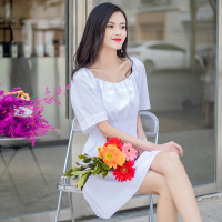 美丽衣橱气质白色连衣裙女松紧高腰显瘦a字裙休闲短裙2021夏装