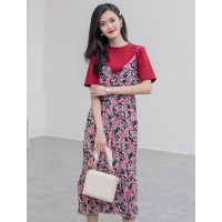 美丽衣橱短袖T恤碎花吊带裙两件套2021夏季海边度假套装裙