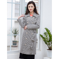 美丽衣橱中长款风衣女2021春装新款时尚百搭西装领荷叶边气质休闲外套潮