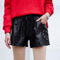 美丽衣橱百搭PU裤女2021春装韩版时尚松紧腰短裤显瘦阔腿热裤学生裤