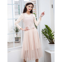 美丽衣橱舒适韩版时尚优雅修身遮肉显瘦气质洋气网纱拼接连衣裙