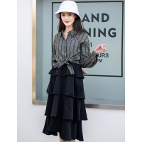 美丽衣橱时尚套装女2021春装新款纯色连衣裙蛋糕裙宽松bf衬衫两件套学生潮