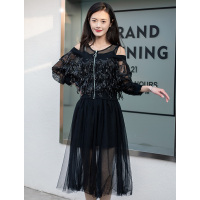 美丽衣橱法式小众气质连衣裙女2021春装新款时尚洋气亮片中长款网纱休闲裙