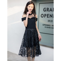 美丽衣橱雪纺赫本风露肩法式连衣裙子2021春性感网纱裙中长款女春超仙新款