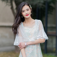 美丽衣橱甜美系带披肩外套女装新款2021夏短袖高腰防晒衣百搭潮