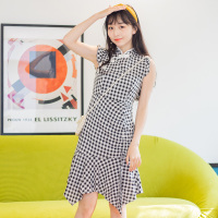 美丽衣橱俏皮格子连衣裙女2021夏复古改良旗袍荷叶边中裙子