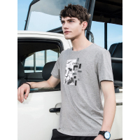 CAMEL骆驼男装 2018年夏季新款青年休闲短袖T恤 微弹圆领印花棉质上衣