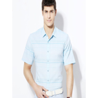 木笛短袖衬衫男2018夏季新款条纹印花纯棉翻领短袖衬衣半截袖夏装MDCS17B1757