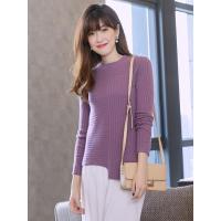 圆领羊绒衫女套头短款纯色山羊绒2018秋冬新款横竖纹开叉针织毛衣MKL-11-00180