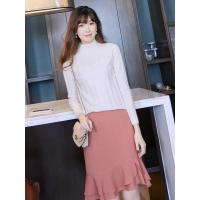 半高领羊绒衫女套头短款纯色山羊绒修身百搭简约竖条MKL-20-00200