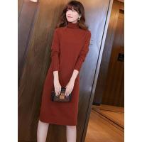 女秋装2018新款高领羊绒长裙针织连衣裙中长款修身长袖打底毛衣裙MKL-63-00280