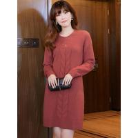 秋冬新款v领羊绒衫女中长款连衣裙套头长袖加厚针织打底衫连衣裙MKL-66-00320