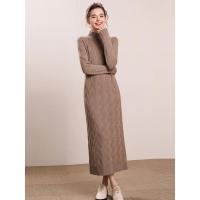 法兰貂秋冬款山羊绒衫女套头半高领加厚毛衣裙中长款XSHL1810-00350