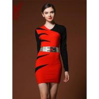 法兰貂清2018春秋V领中长款毛衣打底裙撞色长袖修身针织衫BF1064/00400