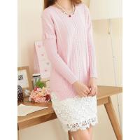 法兰貂羊绒衣衫女针织圆领套头麻花2018新款大码侧开叉上衣1071/00350