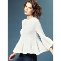 法兰貂2018秋冬新款羊绒绒衫女套头收腰花边喇叭袖针织衫1085/00700