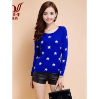 法兰貂清2018春秋新星星提花圆领套头短款针织衫宽松毛衣女潮BF1091/00350