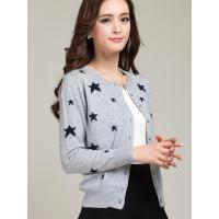 法兰貂清仓春秋新短款女圆领开衫毛衣星星针织衫大码披肩外套1092/00350