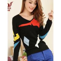 法兰貂加厚双层保暖好圆领几何套头撞色毛衣长袖修身款BF1121/00500