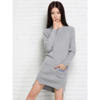 法兰貂半高领羊绒衫女秋冬打底毛衣裙修身套头前短后长针织衫BF1147/00600