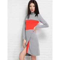 法兰貂秋冬女式羊绒衫撞色高领修身开叉中长裙羊绒衫加厚BF177/00600