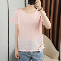 2021年夏季新款针织短袖上衣女T恤棉麻女时尚